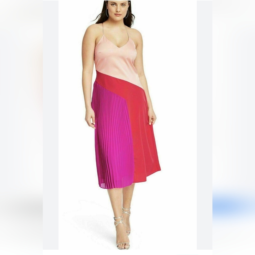 Cushnie Target Pink Red Pleated Slip Dress Midi. Size 2 and 16